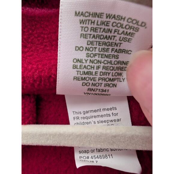 LL BEAN Red Fleece Long Robe + Tie Pockets Shawl Collar KIDS L(14/16)(904) - Picture 4 of 6